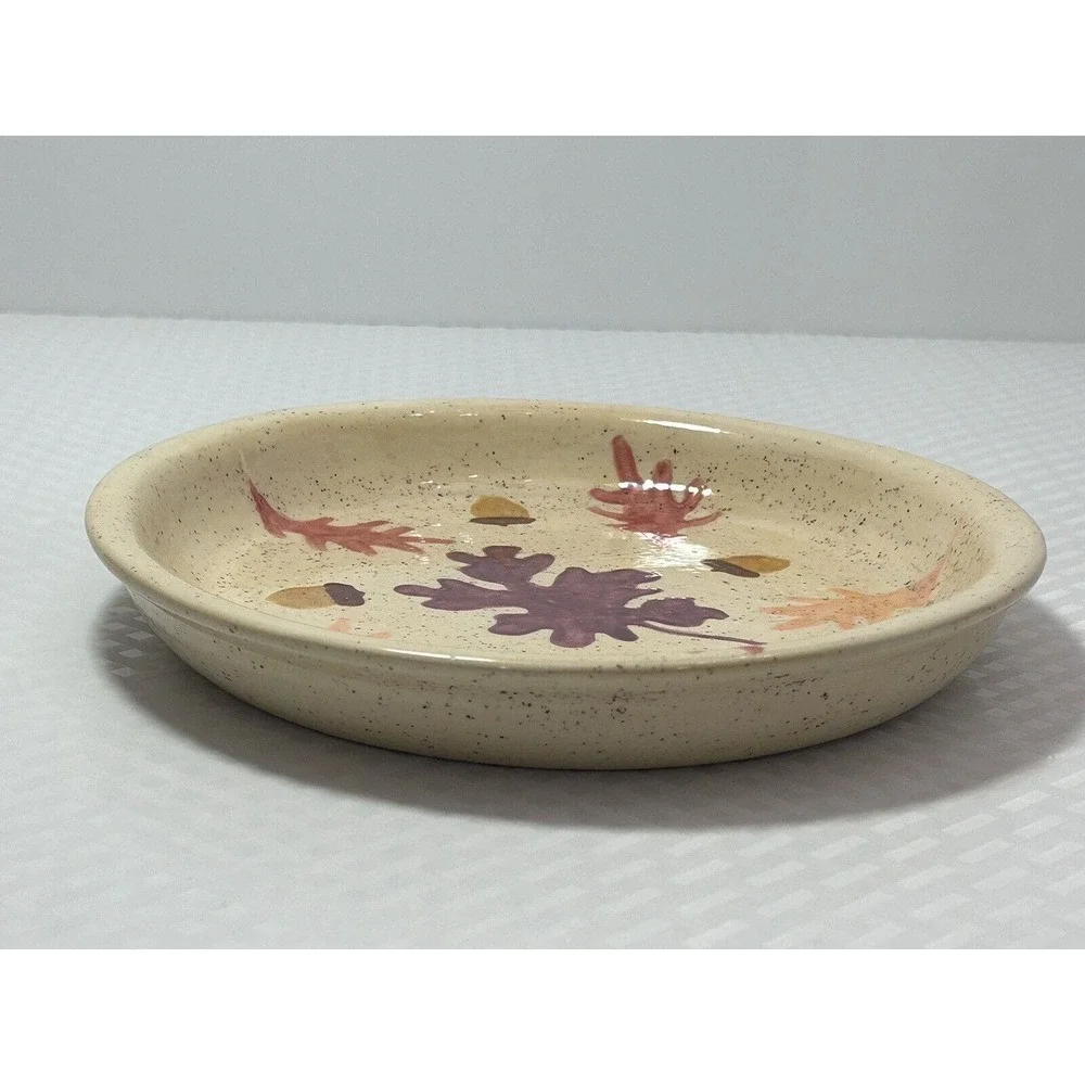 Handmade And Painted Leaves‎ And Acorns Pottery Dish Plate